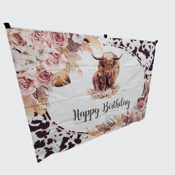 Highland Cow Birthday Decor Party Photo Background Theme for Girls 84X60 - Picture 3 of 6